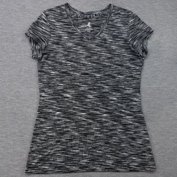 Energy Zone Womens Small Speed-Dri Black Gray Striped V-Neck Activewear T-Shirt - Picture 9 of 14
